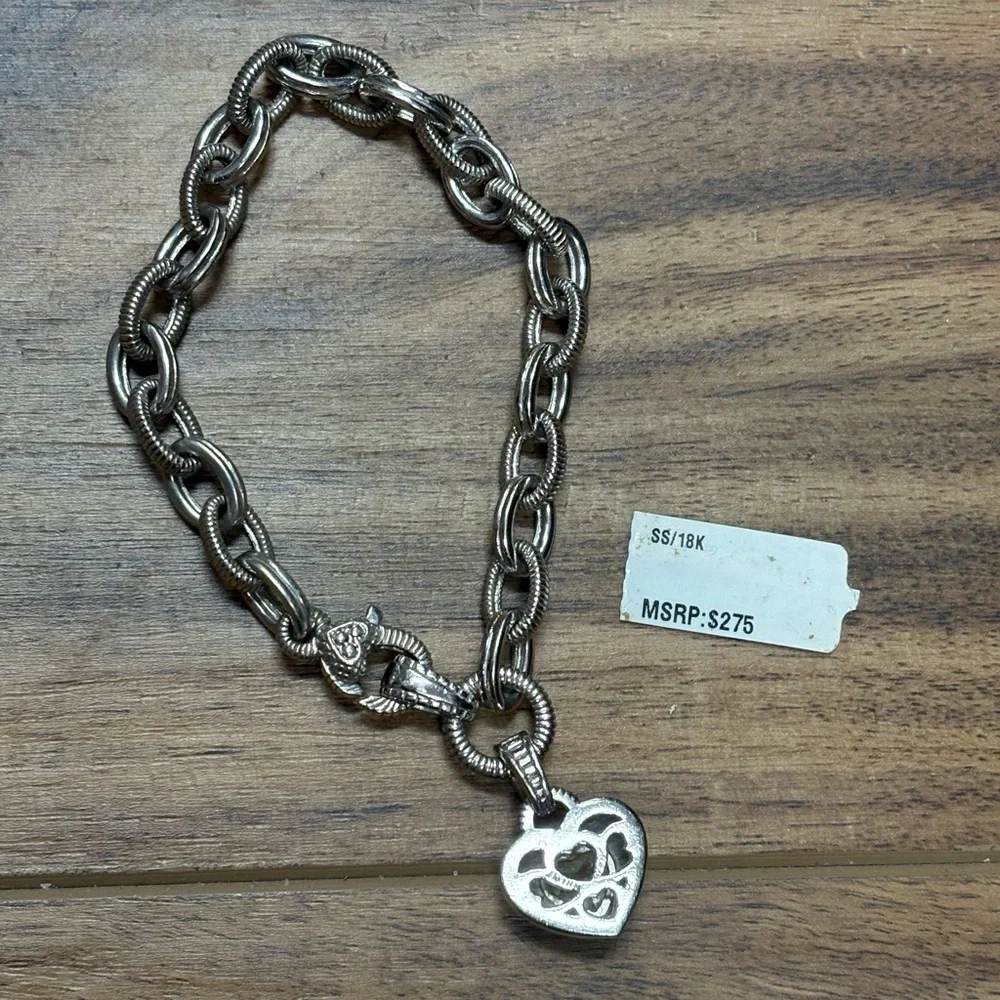 Judith Ripka Sterling Silver 18K Gold with yellow crystal stone heart bracelet - Picture 3 of 6